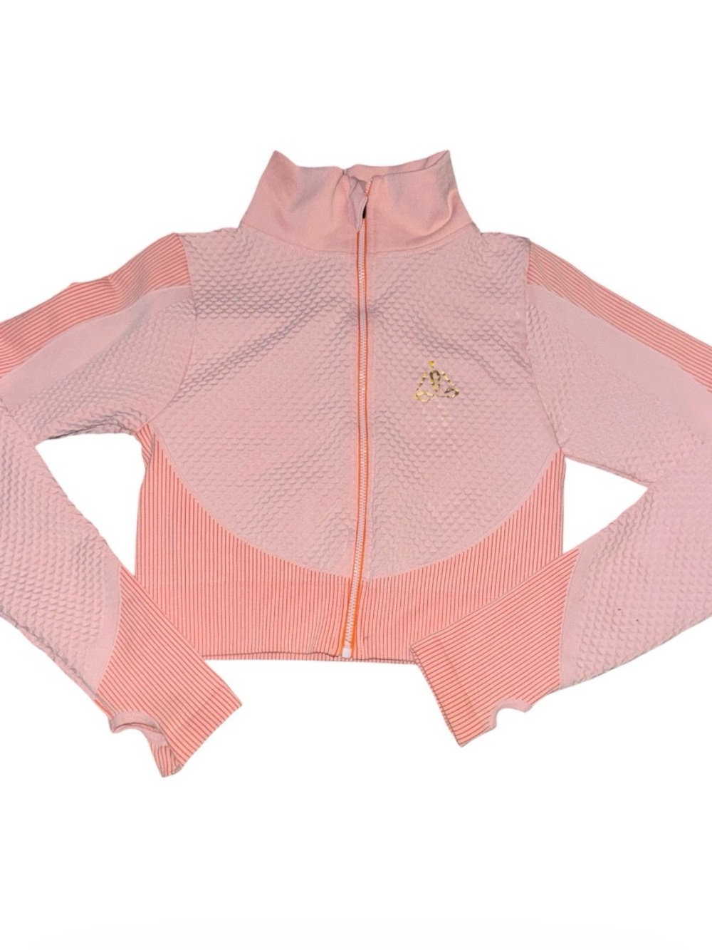 Pink Seamless Cropped Workout Jacket Zip Up Mock Neck